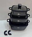 Набір квадратних каструль із гранітним покриттям Higher kitchen НК-323 Чорний, фото 3