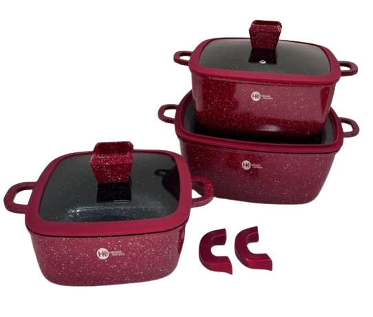 Набір квадратних каструль із гранітним покриттям Higher kitchen НК-323 Червоний, фото 1