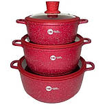 Набор кастрюль с гранитным покрытием Higher kitchen НК-325 Червоний, фото 2