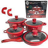 Набір каструль із гранітним покриттям Higher kitchen НК-324 Червоний, фото 2