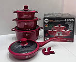Набір каструль із гранітним покриттям Higher kitchen НК-324 Червоний, фото 3