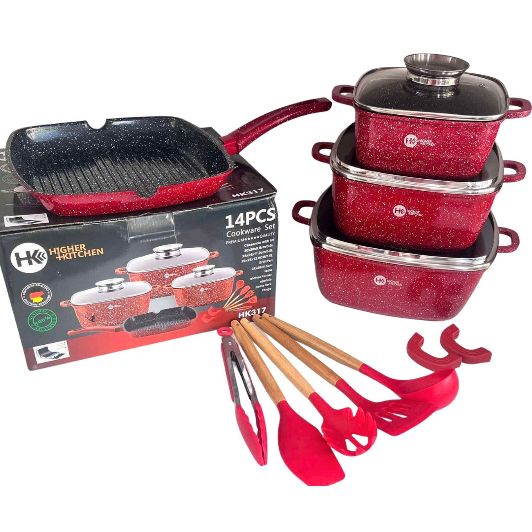 Набір каструль із гранітним покриттям Higher kitchen НК-317 Червоний, фото 1