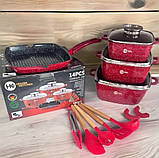 Набір каструль із гранітним покриттям Higher kitchen НК-317 Червоний, фото 2