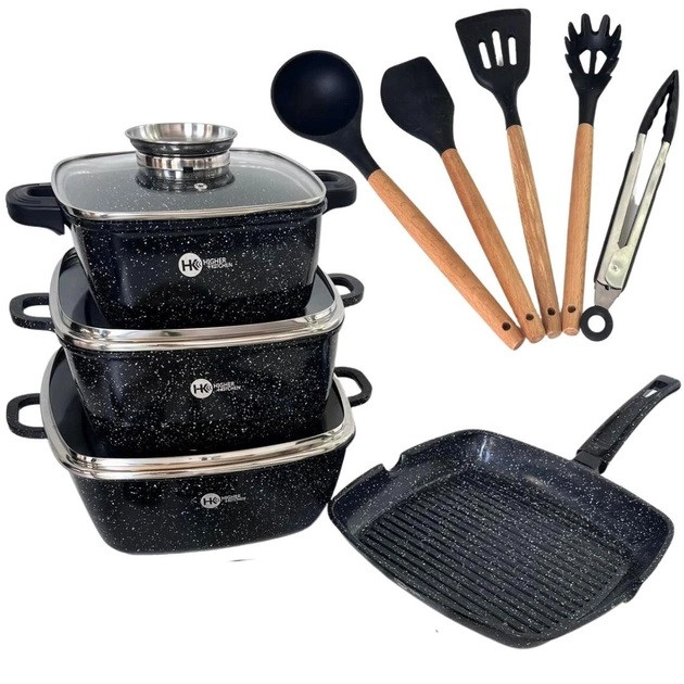 Набір каструль із гранітним покриттям Higher kitchen НК-317 Чорний, фото 1