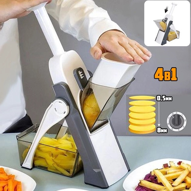 Універсальний слайсер овочерізка для овочів і фруктів із контейнером ручний мультислайсер, фото 1