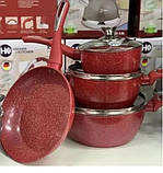 Набір каструль із гранітним покриттям Higher kitchen НК-315 Червоний, фото 2