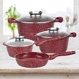 Набір каструль із гранітним покриттям Higher kitchen НК-315 Червоний, фото 3