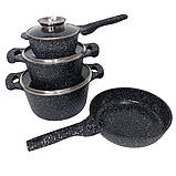 Набір каструль із гранітним покриттям Higher kitchen НК-315 Чорний, фото 2