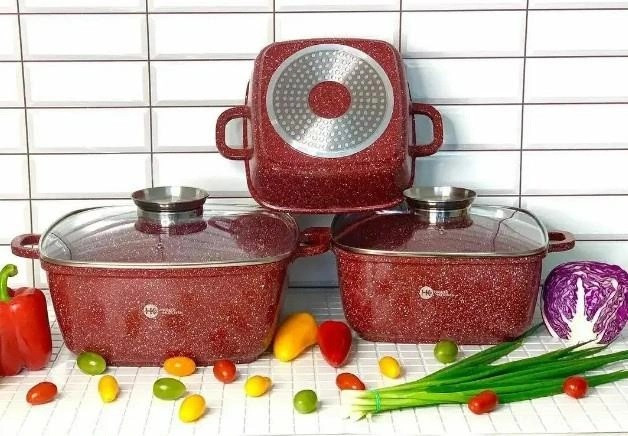 Набір каструль із гранітним покриттям Higher kitchen НК-302 Червоний, фото 1
