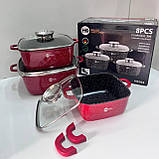 Набір каструль із гранітним покриттям Higher kitchen НК-302 Червоний, фото 2