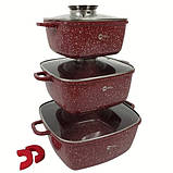 Набір каструль із гранітним покриттям Higher kitchen НК-302 Червоний, фото 3