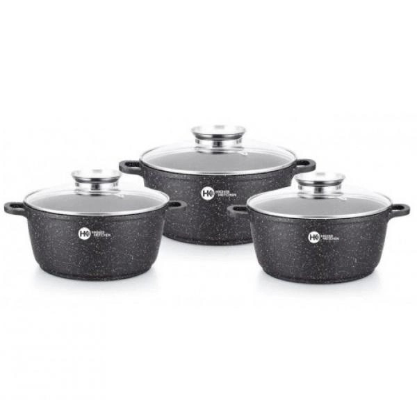 Набір каструль із гранітним покриттям Higher kitchen НК-301 Чорний, фото 1