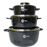 Набір каструль із гранітним покриттям Higher kitchen НК-301 Чорний, фото 2
