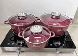 Набір каструль із гранітним покриттям Higher kitchen НК-301 Червоний, фото 2