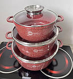 Набір каструль із гранітним покриттям Higher kitchen НК-301 Червоний, фото 3