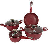 Набір каструль із гранітним покриттям Higher kitchen НК-314 Червоний, фото 3