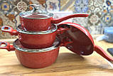 Набір каструль із гранітним покриттям Higher kitchen НК-314 Червоний, фото 4