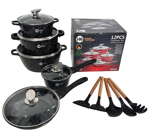 Набір каструль із гранітним покриттям Higher kitchen НК-305 Чорний, фото 1