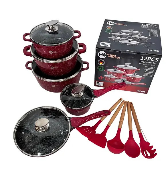 Набір каструль із гранітним покриттям Higher kitchen НК-305 Червоний, фото 1