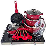 Набір каструль із гранітним покриттям Higher kitchen НК-305 Червоний, фото 2