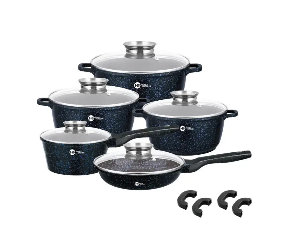 Набір каструль із гранітним покриттям Higher kitchen НК-305 Чорний, фото 1
