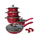Набір каструль із гранітним покриттям Higher kitchen НК-305 Червоний, фото 2