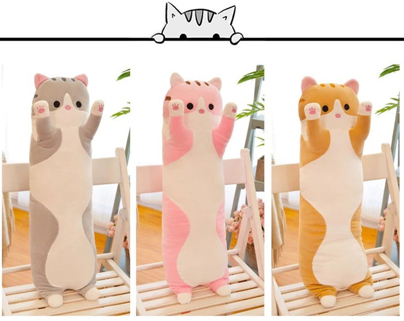 М'яка іграшка плюшевий довгий кіт батон подушка обіймашка 90 см, фото 1