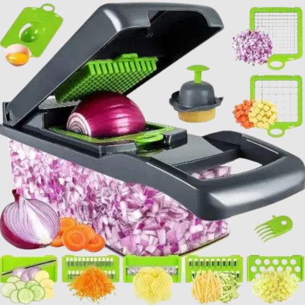 Багатофункціональна овочерізка із змінними насадками Nicer Dicer 22 предмети Терка для овочів із контейнером, фото 1