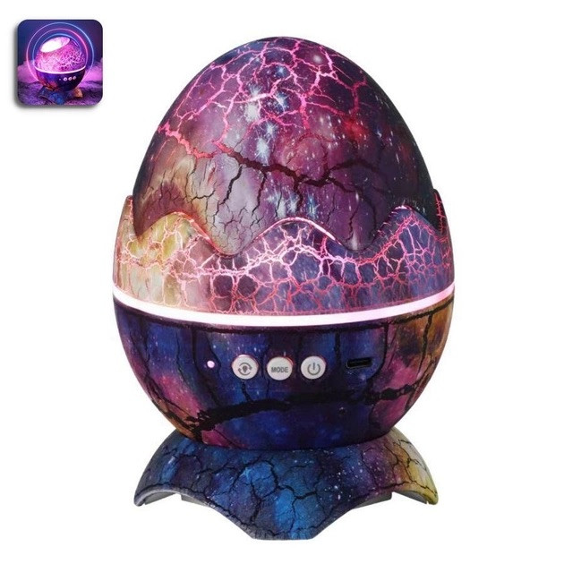 Нічник проєктор галактики зоряного неба Яйце динозавра з Bluetooth колонкою, мелодіями для сну та пультом, фото 1