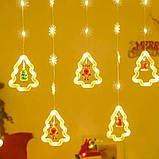 Гірлянда штора "Фігурки в ялинці" 3 метри (ялинка, сніговик, дід мороз, олень, шапка) Теплий, фото 2