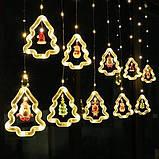 Гірлянда штора "Фігурки в ялинці" 3 метри (ялинка, сніговик, дід мороз, олень, шапка) Теплий, фото 5