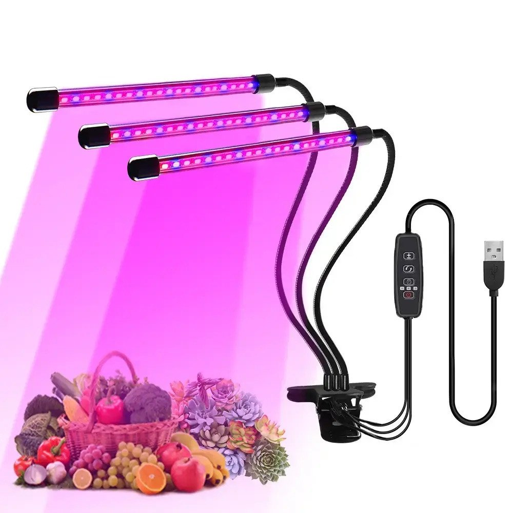 Світлодіодна фітолампа для кімнатних рослин з таймером потрійна GreenLand 30W LK202309-30, фото 1