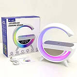 Світильник будильник-нічник акумуляторний Rgb з бездротовою зарядкою 10W і Bluetooth колонкою, фото 6