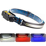 Налобний світлодіодний ліхтарик BL-W691-2COB (white+red+RGB), Motion Sensor, Li-Ion акум., ЗУ Type-C, Box, фото 7