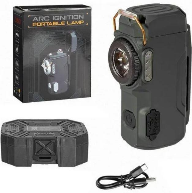 Ліхтар ручний MULTIFUNCTIONAL D50-COB black із запальничкою Li-Ion індикація заряду Type-C Box