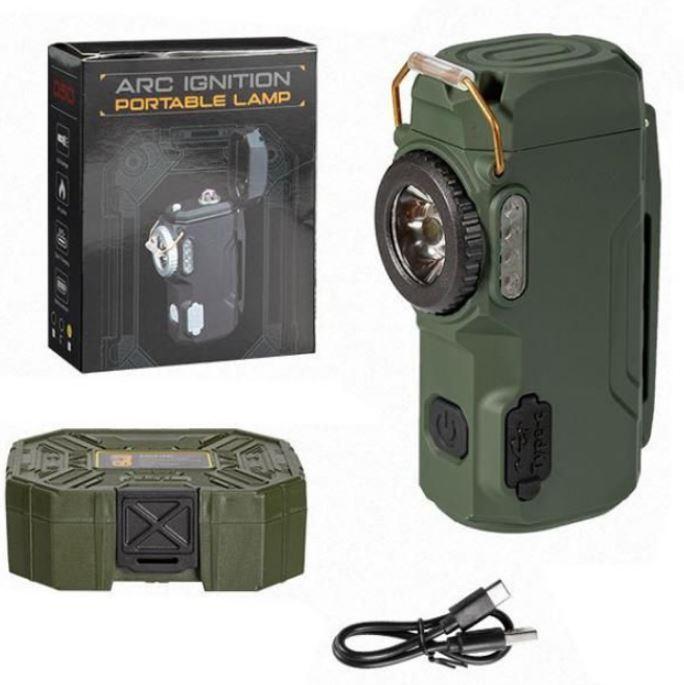 Ліхтар ручний MULTIFUNCTIONAL D50-COB green із запальничкою Li-Ion індикація заряду Type-C Box, фото 1