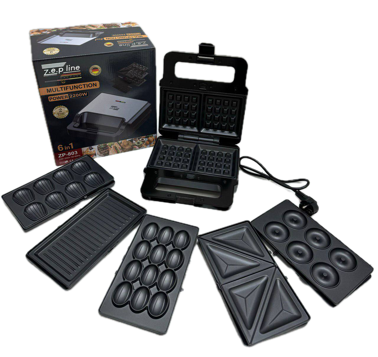Мультипекар 6в1 Zepline ZP-803, 2200 Мультимейкер зі змінними формами для вафель, горішків, сендвічів та гриля, фото 1