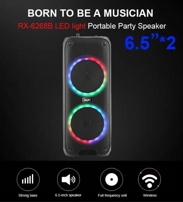 Переносна акустична система SURFACE RX-6268B (6.5"х2) (10 W) (Дротовий мікрофон) (2400mAh) (Пульт), фото 1