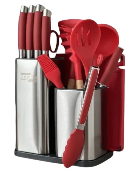 Набір ножів та кухонне начиння 17 предметів Zepline ZP-047 Червоний, фото 1