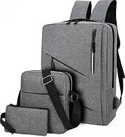 Рюкзак + сумка + гаманець для чоловіків BAG 1935 із USB Чоловічий міський універсальний рюкзак