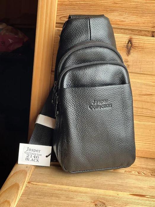 Чоловіча сумка однолямкова через плече Сумка слінг Backpack for men AND JASPER 2146 Рюкзак чорний еко-шкіра, фото 1