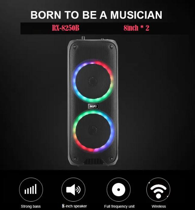 Переносна акустична система SURFACE RX-8250B (8"х2) (20 W) (Дротовий мікрофон) (3000mAh) (Пульт), фото 1