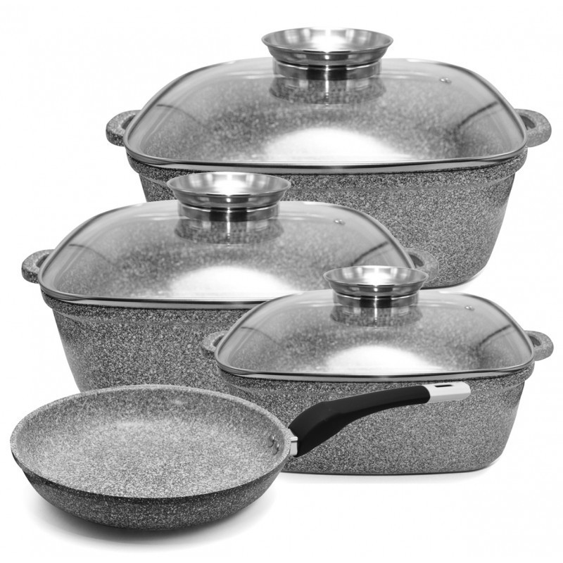 Набір квадратних казанів з кришкою + сковорода 24см UNIQUE UN-5531, фото 1