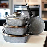 Набір квадратних казанів з кришкою + сковорода 24см UNIQUE UN-5531, фото 2