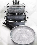 Набір квадратних казанів з кришкою + сковорода 24см UNIQUE UN-5531, фото 3