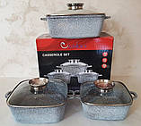 Набір казанів квадратних UNIQUE UN-5501 (6 предметів) з мармуровим покриттям (20см/24см/28см), фото 4