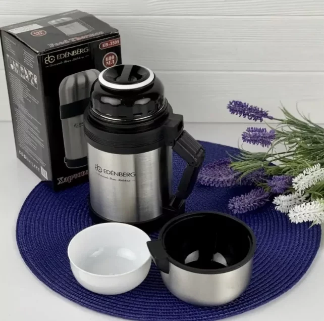 Термос харчовий 600мл з окремою тарілкою Edenberg EB-3505 з нержавіючої сталі, фото 1
