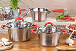 Набір каструль із 6 предметів Edenberg EB-2404 з прогумованими ручками 1.9/2.7/3.6л, фото 2