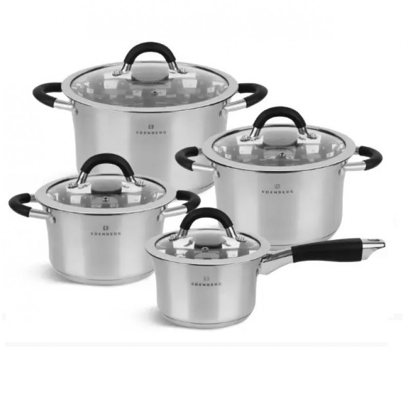 Набір каструль із 8 предметів Edenberg EB-2405 з прогумованими ручками Ківш 1.9л Каструля 2.7л, 3.6л, 6л, фото 1