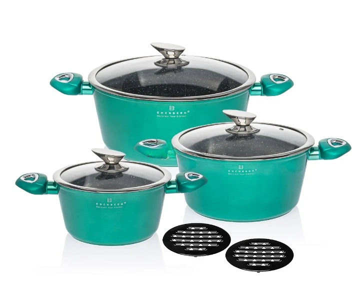 Набір каструль казанів з мармуровим покриттям Edenberg EB-7427 Зелений, фото 1
